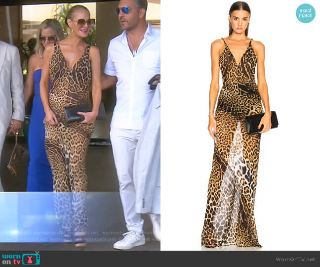 Saint Laurent Georgette Leopard Print Gown worn by Dorit Kemsley on The Real Housewives of Beverly Hills