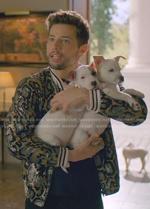 Sam’s sequin leopard bomber jacket on Dynasty