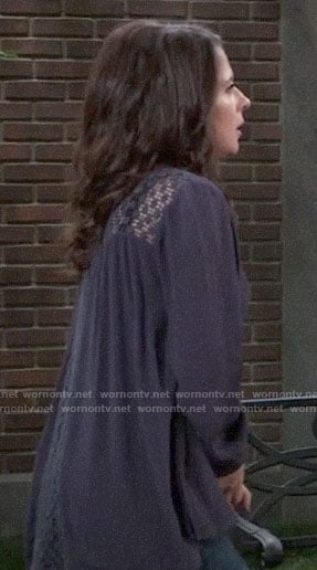 Sam’s navy shirt with crochet back on General Hospital