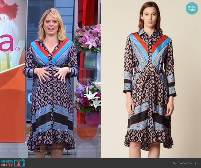 Sandro Flowing Printed Shirt Dress worn by Sara Haines on Good Morning America