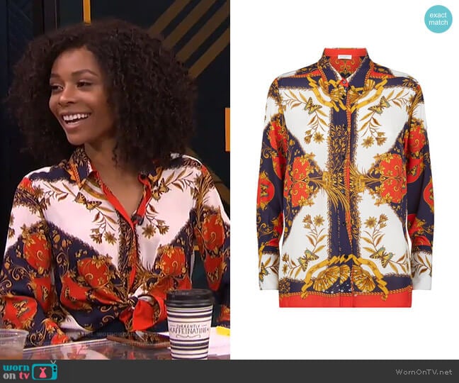 Sandro Scarf Print Shirt worn by Zuri Hall on E! News