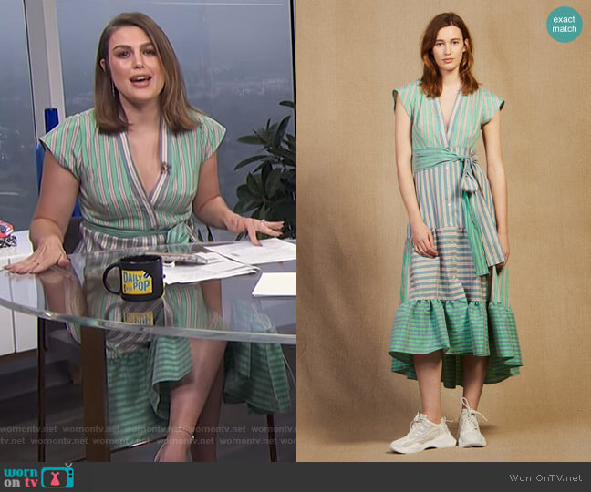 Sandro Striped Wrap Midi Dress worn by Carissa Loethen Culiner on E! News