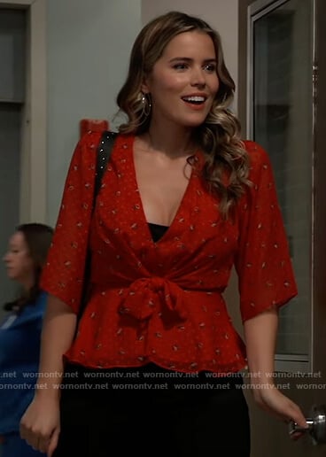 Sasha’s red floral tie-front top on General Hospital