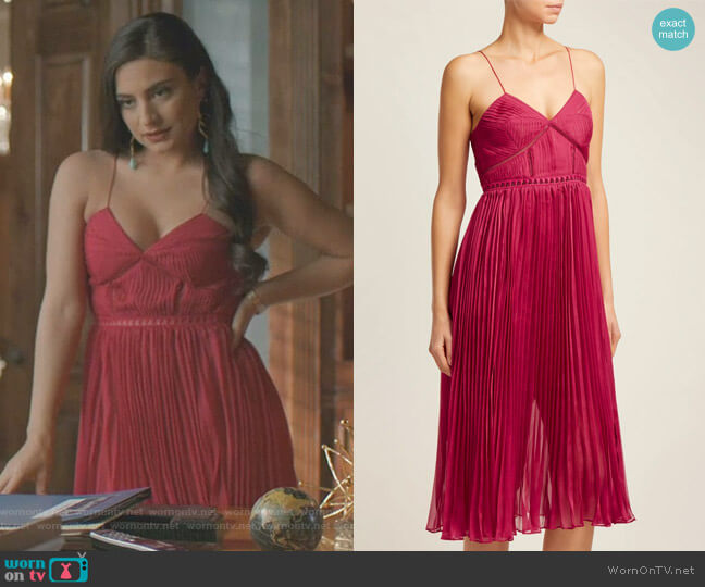 Self Portrait Pleated Crepe Midi Dress worn by Cristal Jennings (Daniella Alonso) on Dynasty