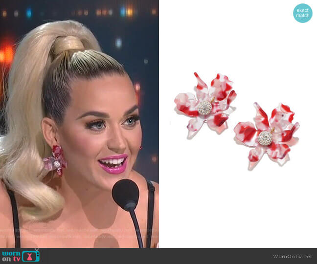 Lele Sadoughi Small Paper Lily Earrings in cherry worn by Katy Perry on American Idol