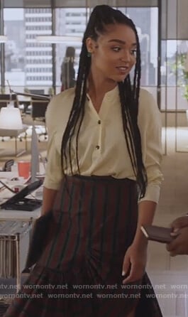 Kat’s striped ruffle hem skirt on The Bold Type