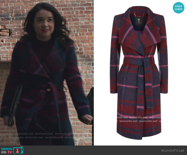 Ted Baker Fredye Check Long Wrap Coat worn by Marissa Gold (Sarah Steele) on The Good Fight