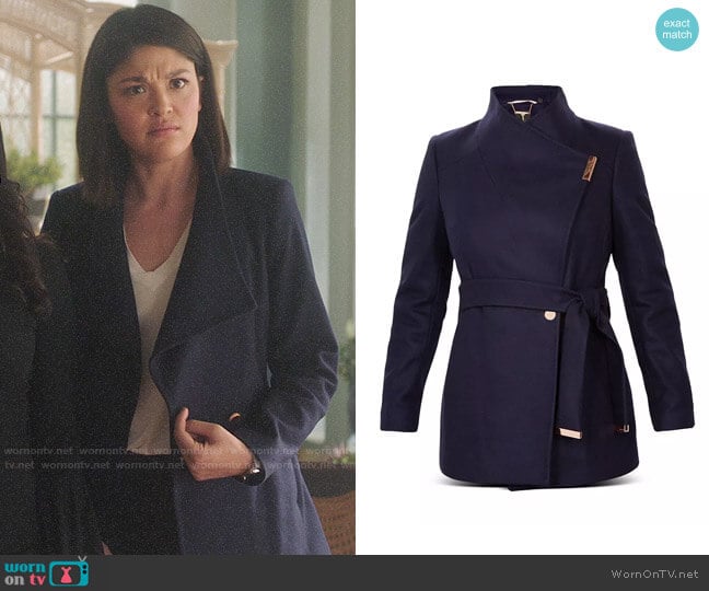 Ted Baker Rytaa Coat in Dark Blue worn by Niko Hamada (Ellen Tamaki) on Charmed