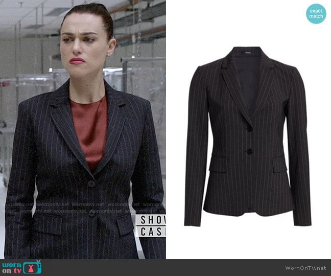 Theory Carissa Pinstripe Blazer worn by Lena Luthor (Katie McGrath) on Supergirl