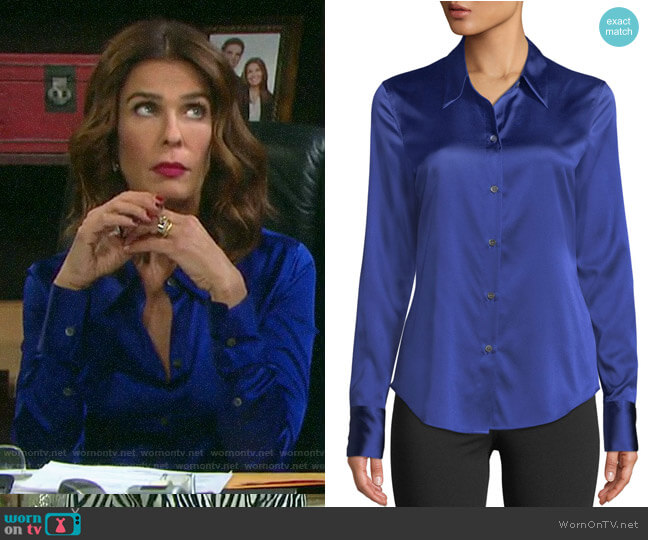 Theory Perfect Fitted Stretch-Satin Blouse worn by Hope Williams (Kristian Alfonso) on Days of our Lives