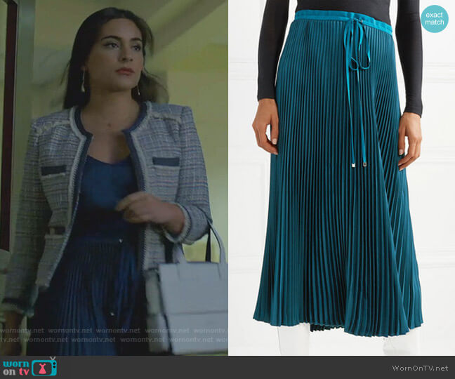 Tibi Mendini Pleated Twill Midi Skirt worn by Cristal Jennings (Daniella Alonso) on Dynasty
