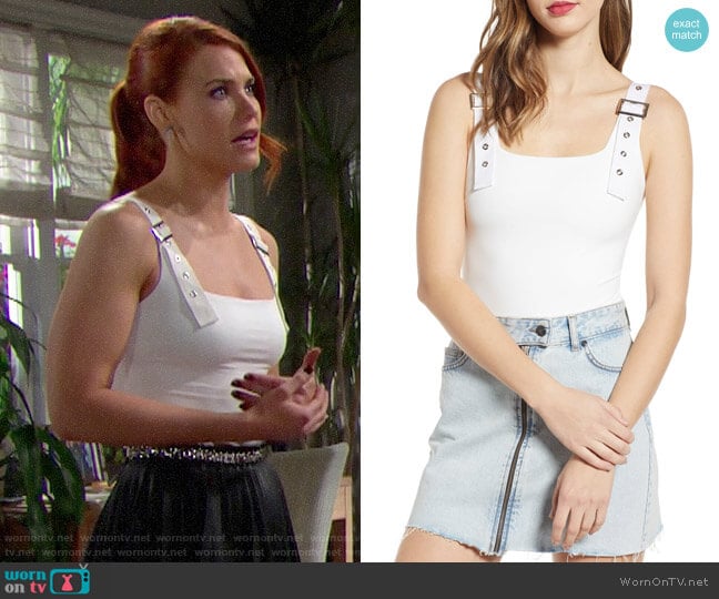 Tiger Mist Kailey Bodysuit worn by Sally Spectra (Courtney Hope) on The Bold and the Beautiful