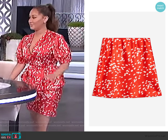 Topshop Red Spot Satin Bias Mini Skirt worn by Adrienne Houghton on The Real