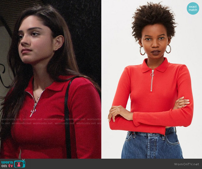 Topshop Long Sleeve Zip Polo worn by Lola Rosales (Sasha Calle) on The Young and the Restless