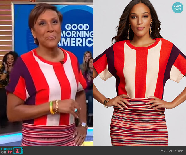 New York & Company Stripe Colorblock Sweater - Gabrielle Union Collection worn by Robin Roberts on Good Morning America