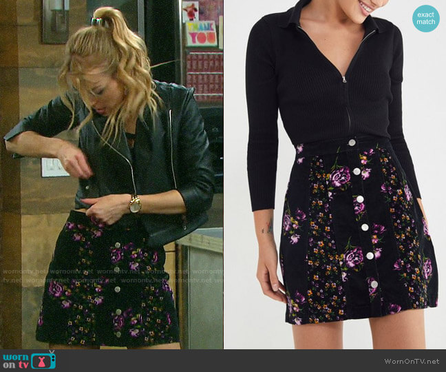 Urban Outfitters Logan Floral Button-Front Skirt worn by Claire Brady (Olivia Keegan) on Days of our Lives