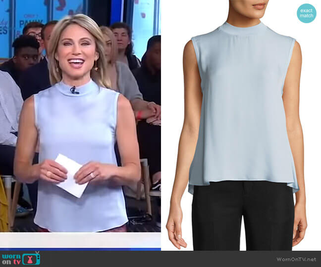 Vince Ribbed-Trim Tie-Back Silk Shell worn by Amy Robach on Good Morning America