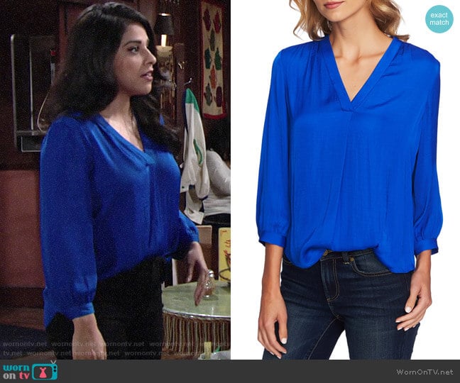 Rumple Fabric Blouse in Cobalt worn by Mia Rosales (Noemi Gonzalez) on The Young and the Restless