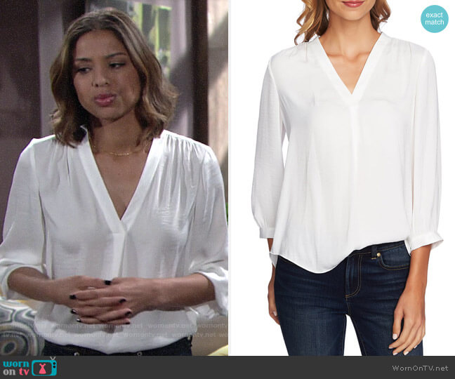 Vince Camuto Rumple Fabric Blouse in New Ivory worn by Elena Dawson (Brytni Sarpy) on The Young and the Restless