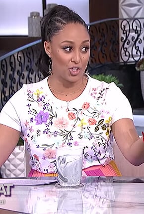 Tamera’s floral tee and striped skirt on The Real