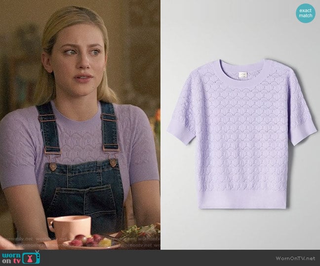 Wilfred Ozma Sweater in Soft Lilac worn by Betty Cooper (Lili Reinhart) on Riverdale