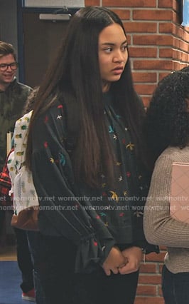 Xuan’s black bird embroidered top on No Good Nick