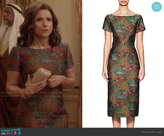 Zac Posen Floral Cloqué Fitted Sheath Dress worn by Selina Meyer (Julia Louis-Dreyfus) on Veep