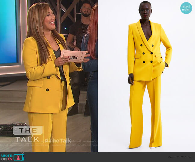Zara Double Breasted Buttoned Blazer worn by Carrie Inaba on The Talk