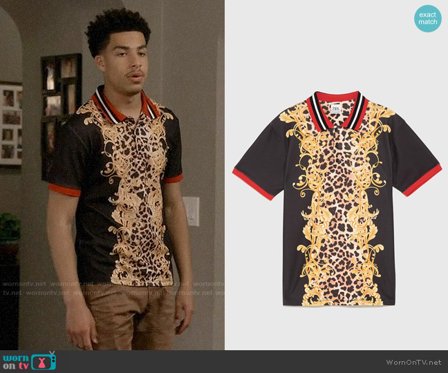 Zara Baroque Print Polo Shirt worn by Andre Johnson Jr (Marcus Scribner) on Black-ish
