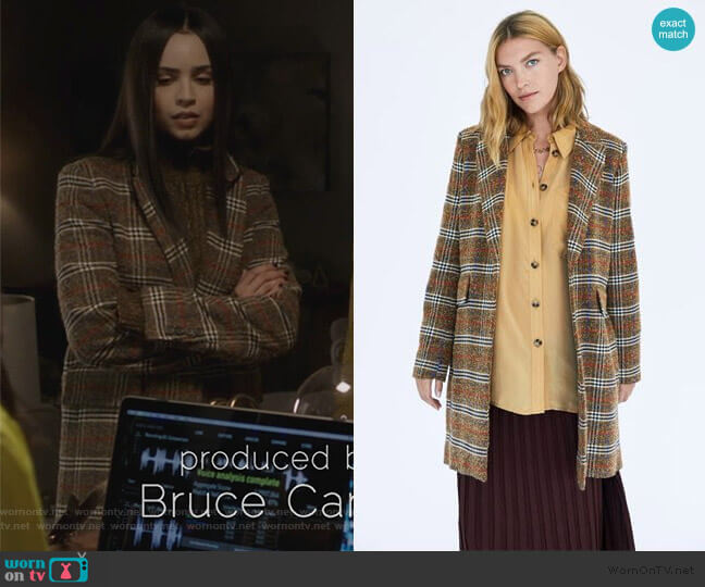 Zara Checked Coat worn by Ava Jalali (Sofia Carson) on Pretty Little Liars The Perfectionists