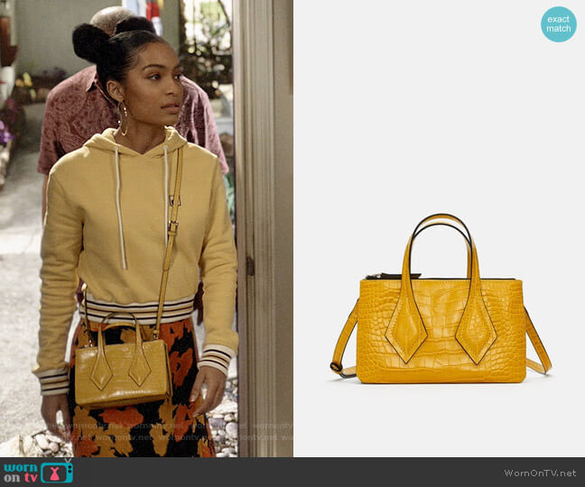 Zara Embossed Mini Shopper Bag with Clasp worn by Zoey Johnson (Yara Shahidi) on Black-ish
