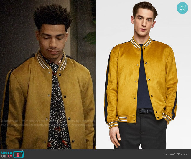 Zara Faux Suede Bomber Jacket worn by Andre Johnson Jr (Marcus Scribner) on Black-ish