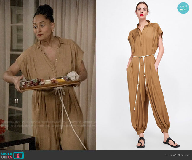Zara Flowy Jumpsuit with Belt worn by Rainbow Johnson (Tracee Ellis Ross) on Black-ish