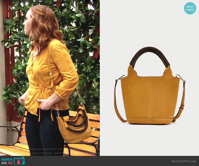 Zara Split Suede Midi Tote Bag worn by Mariah Copeland (Camryn Grimes) on The Young and the Restless