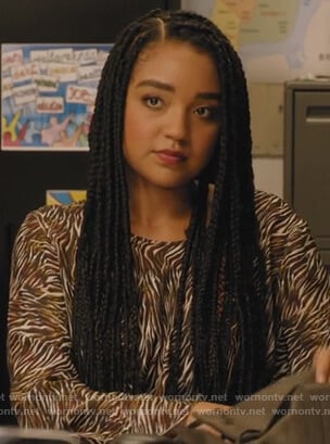 Kat’s zebra stripe top on The Bold Type