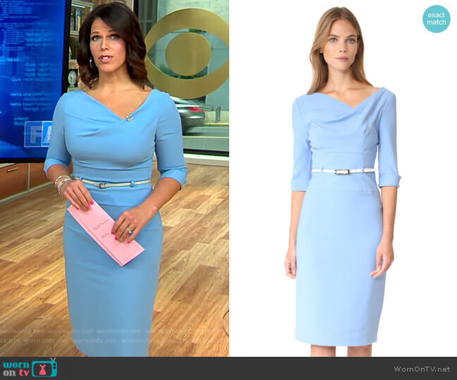 Black Halo 3/4 Sleeve Jackie O Dress in Twinkle Blue worn by Dana Jacobson on CBS Mornings