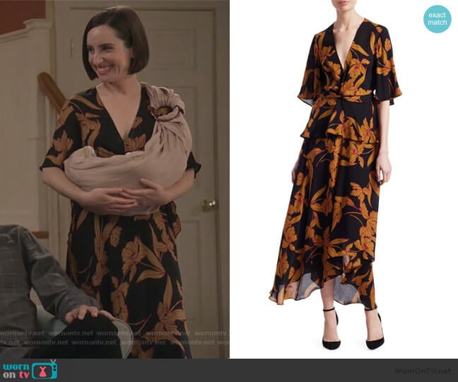 A.L.C. Avi Floral Knot Dress worn by Jennifer Short (Zoe Lister-Jones) on Life in Pieces