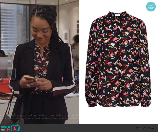 A.L.C. Owens printed silk crepe de chine shirt worn by Kat Edison (Aisha Dee) on The Bold Type