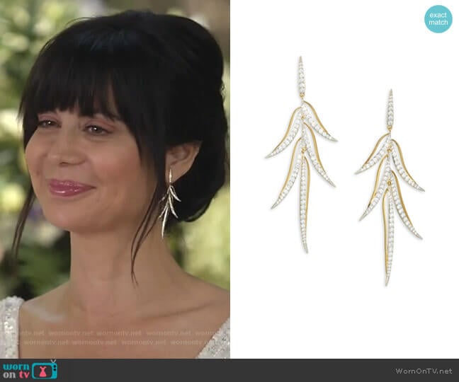 Adriana Orsini Pirouette Leaf Drop Earrings worn by Cassandra Nightingale (Catherine Bell) on Good Witch