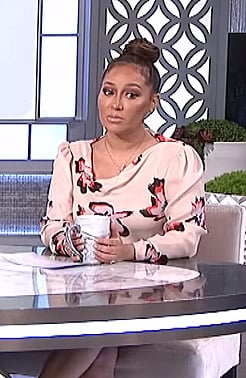 Adrienne’s pink floral cowl neck dress on The Real