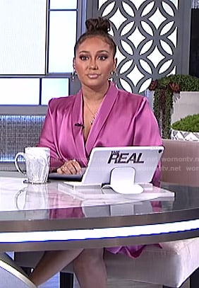 Adrienne’s pink satin wrap dress on The Real