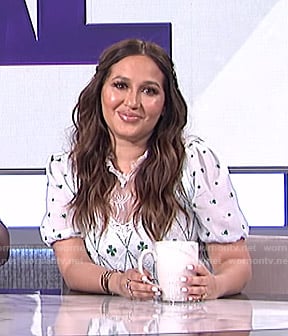 Adrienne’s white clover embroidered dress on The Real