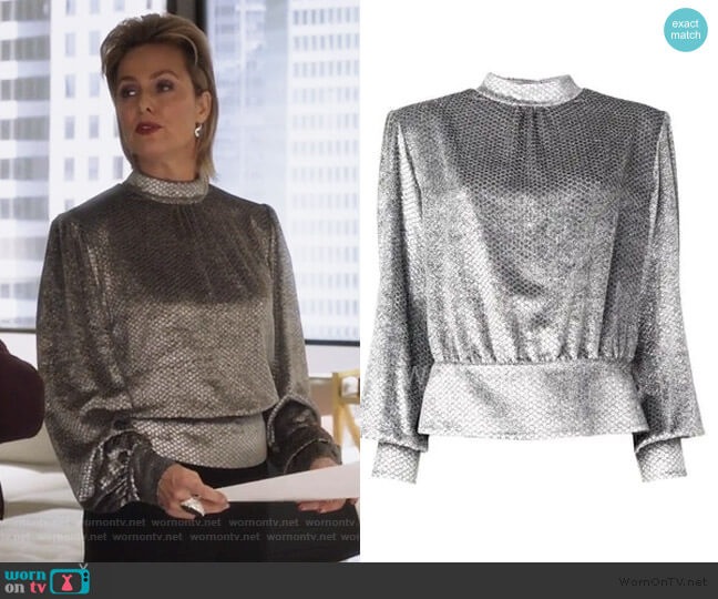 Alberta Ferretti Metallic Peplum Blouse worn by Jacqueline (Melora Hardin) on The Bold Type