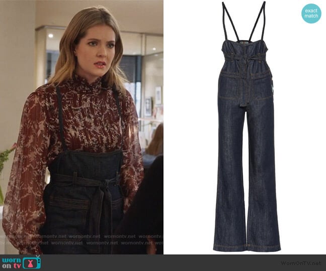 AlexaChung Denim overalls worn by Sutton (Meghann Fahy) on The Bold Type