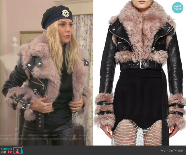 Alexander McQueen Shearling & Leather Cropped Moto Jacket worn by Dorit Kemsley on The Real Housewives of Beverly Hills