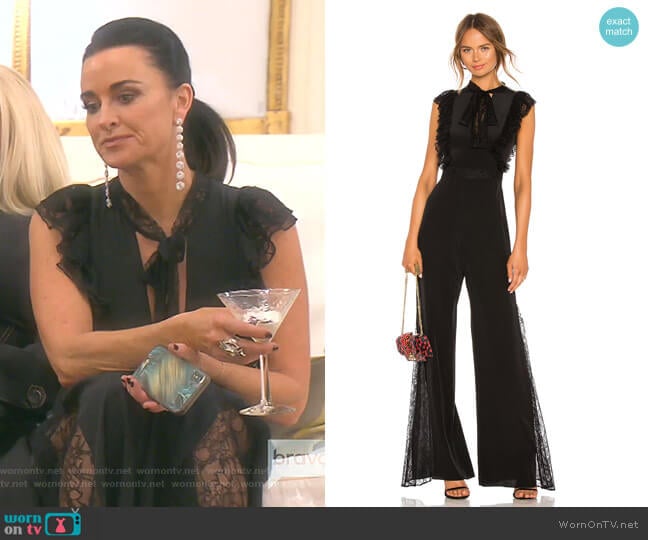 Alexis Gislane Tie Neck Jumpsuit worn by Kyle Richards on The Real Housewives of Beverly Hills