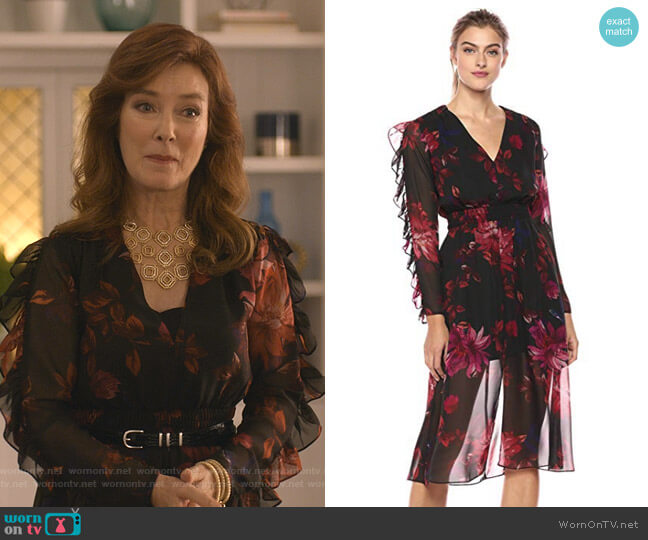 Ali & Jay Endless Love Ruffle Sleeve Floral Midi Dress worn by Lorna Harding (Valerie Mahaffey) on Dead to Me