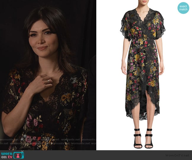 Alice + Olivia Adele Clean-Waist Wrap Dress worn by Cassidy Barrett (Daniella Pineda) on What/If