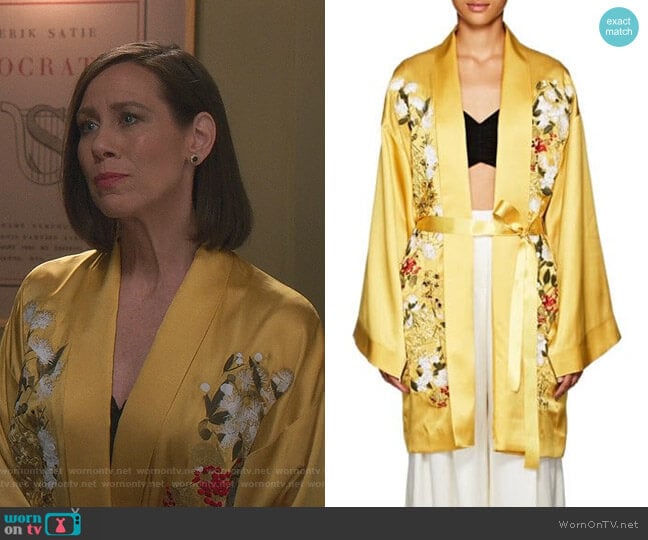Alice Archer Harmony Floral Silk Long Kimono worn by Diana Trout (Miriam Shor) on Younger