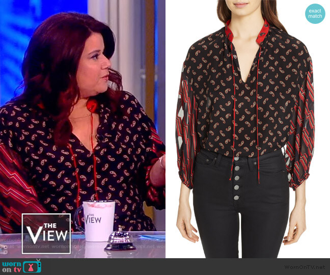 Alice + Olivia Blouson Sleeve Mixed Print Top worn by Ana Navarro on The View